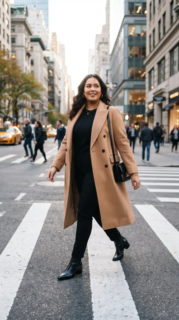 16. Pair a Camel Double-Breasted Wool Coat with an All-Black Base Layer