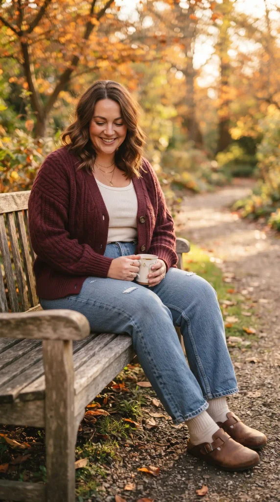 18. Match a Deep Burgundy Cardigan with Vintage Wash Straight-Leg Mom Jeans