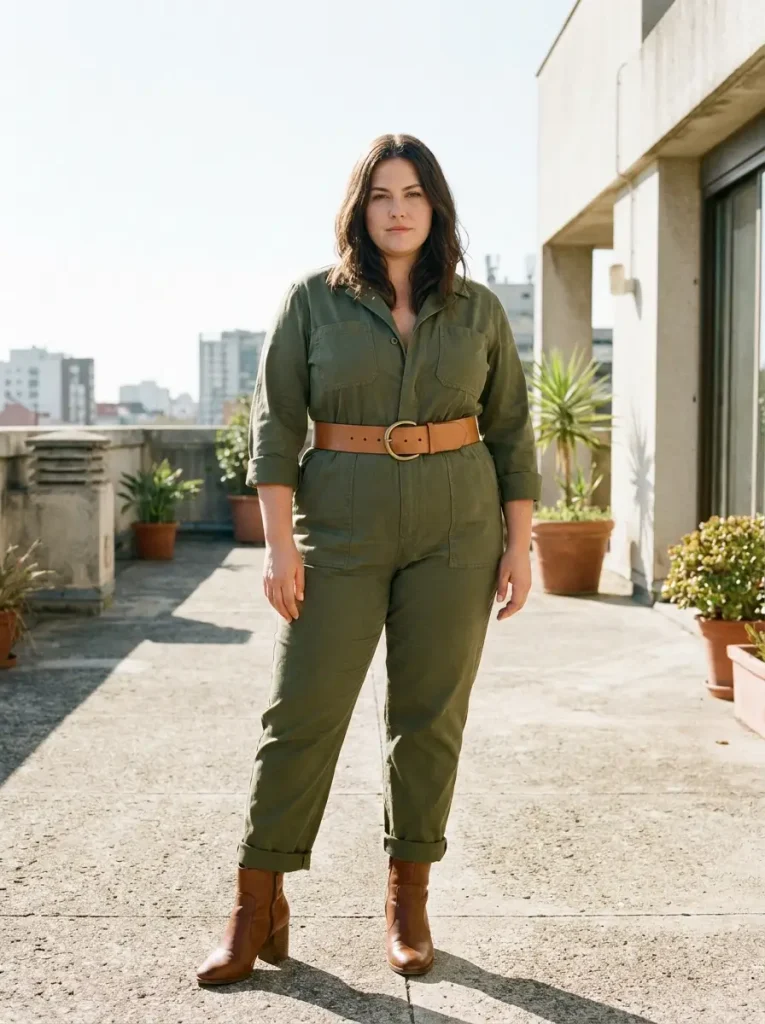 Belted Utility Boiler Suit in Rich Olive or Camel