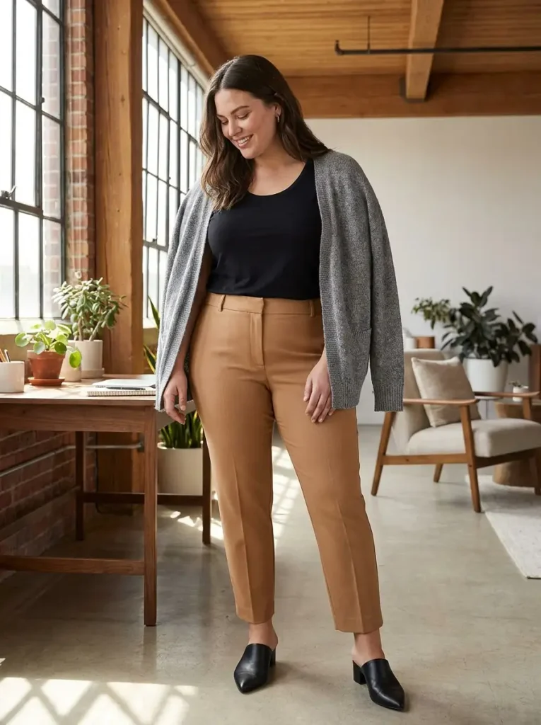 Tailored Ankle Trousers with a Relaxed Boxy Cardigan