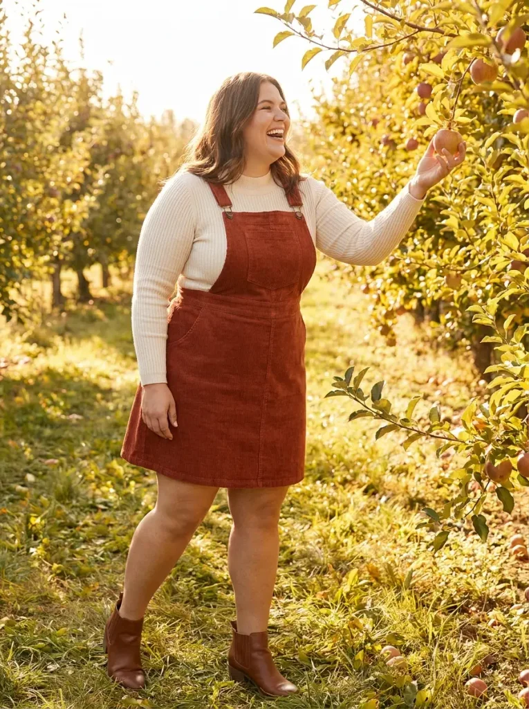 Button-Front Corduroy Pinafore Over a Fitted Long-Sleeve Tee