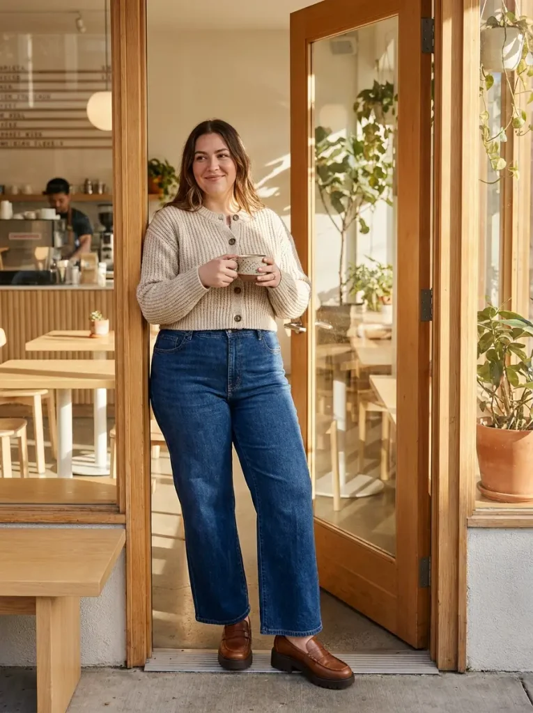 High-Waisted Wide-Leg Denim with a Cropped Cardigan