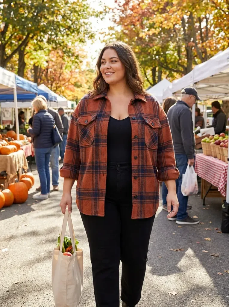 Plaid Shacket Layered Over an All-Black Base