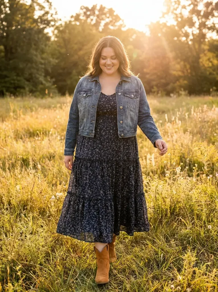 Tiered Floral Maxi Dress Styled with a Western Ankle Boot